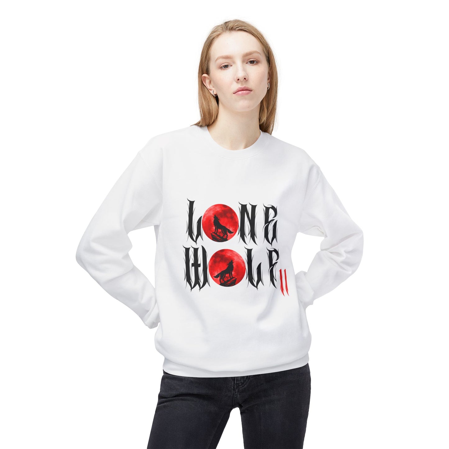 Lone Wolf Fleece Crewneck Sweatshirt, Cozy Unisex Hoodie, Gift for Nature Lovers, Casual Wear, Perfect for Halloween