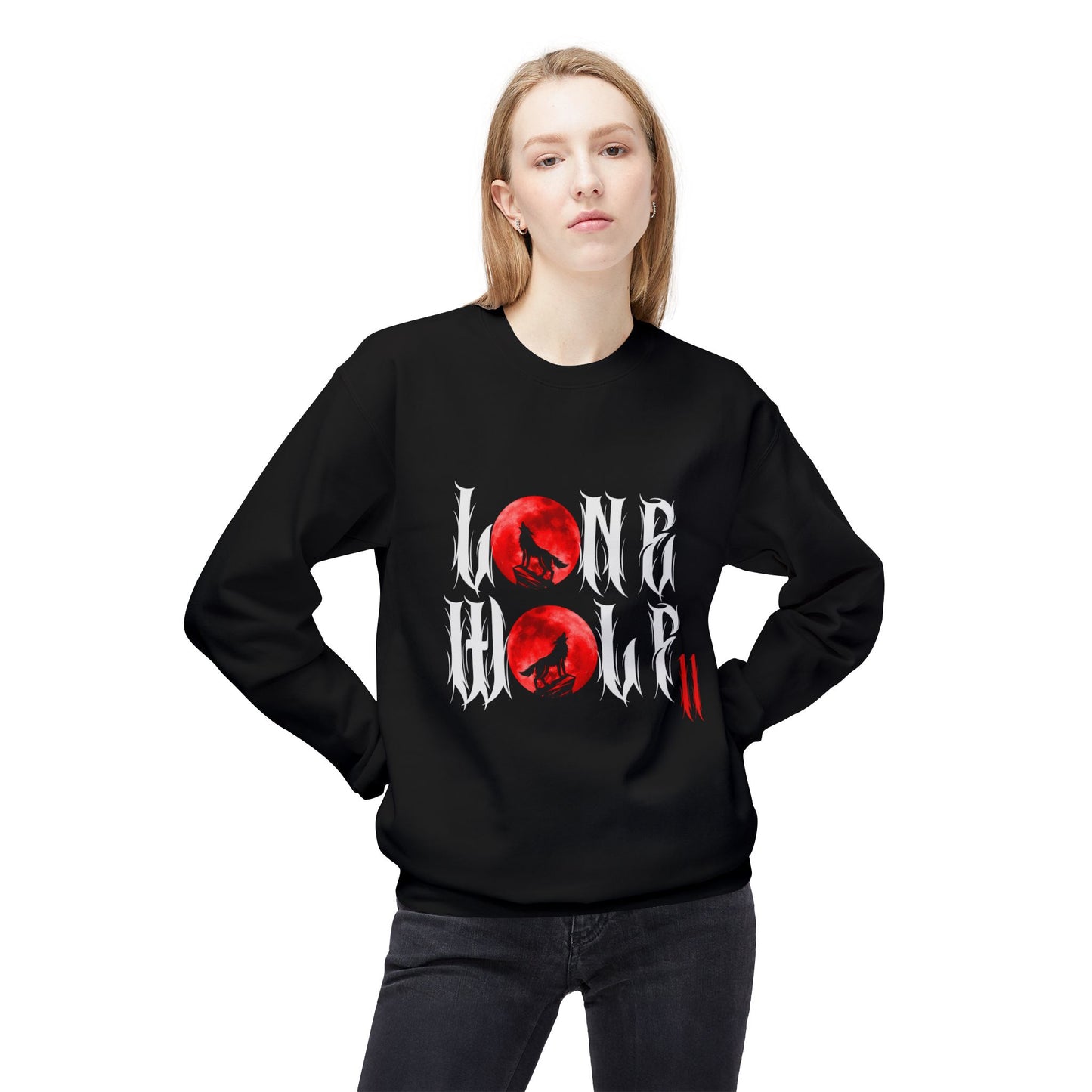 Lone Wolf Fleece Crewneck Sweatshirt, Cozy Unisex Hoodie, Gift for Nature Lovers, Casual Wear, Perfect for Halloween